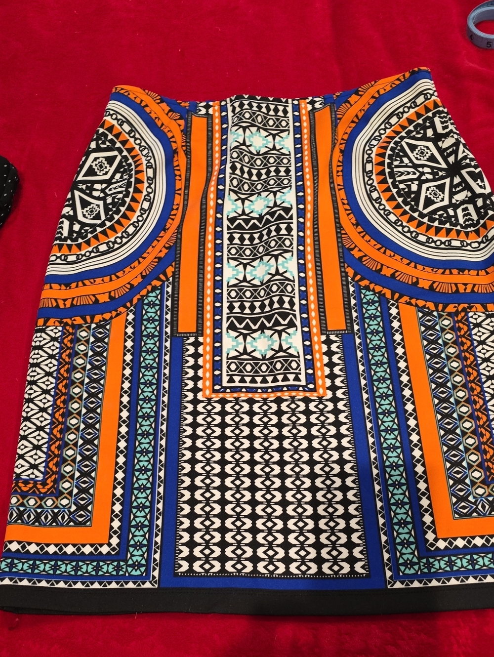 Sharagano Black, White, Orange & Blue Geometric Print